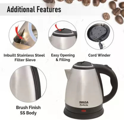 Inalsa perfecto Electric Kettle (1.5 L, black and silver) Inalsa perfecto Electric Kettle (1.5 L, black and silver)